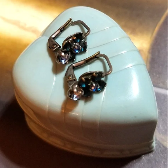 SORRELLI Vintage Swarovski Blue Crystal Minimalist Earrings - Picture 3 of 6